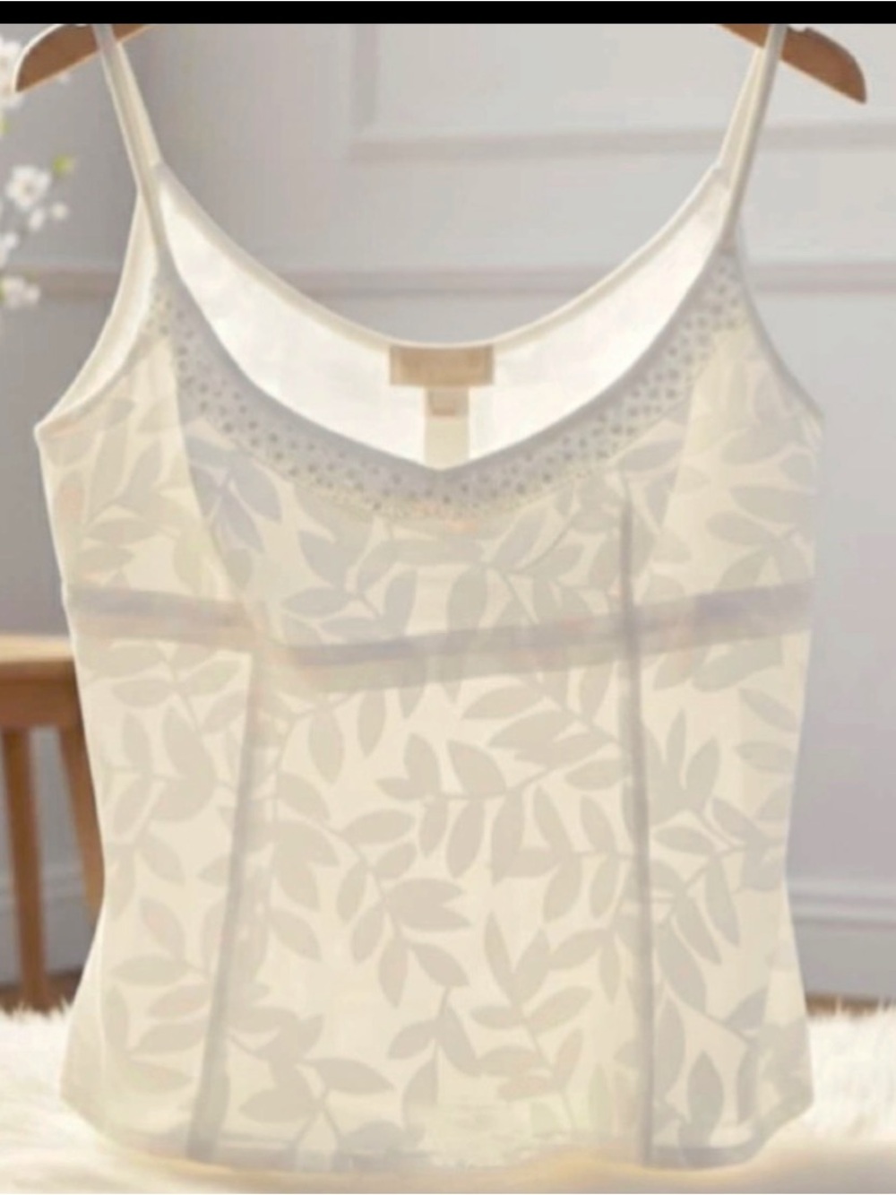 Vintage Magaschoni Ivory Lace Sleeveless Top Size 8 Beaded - Picture 3 of 8